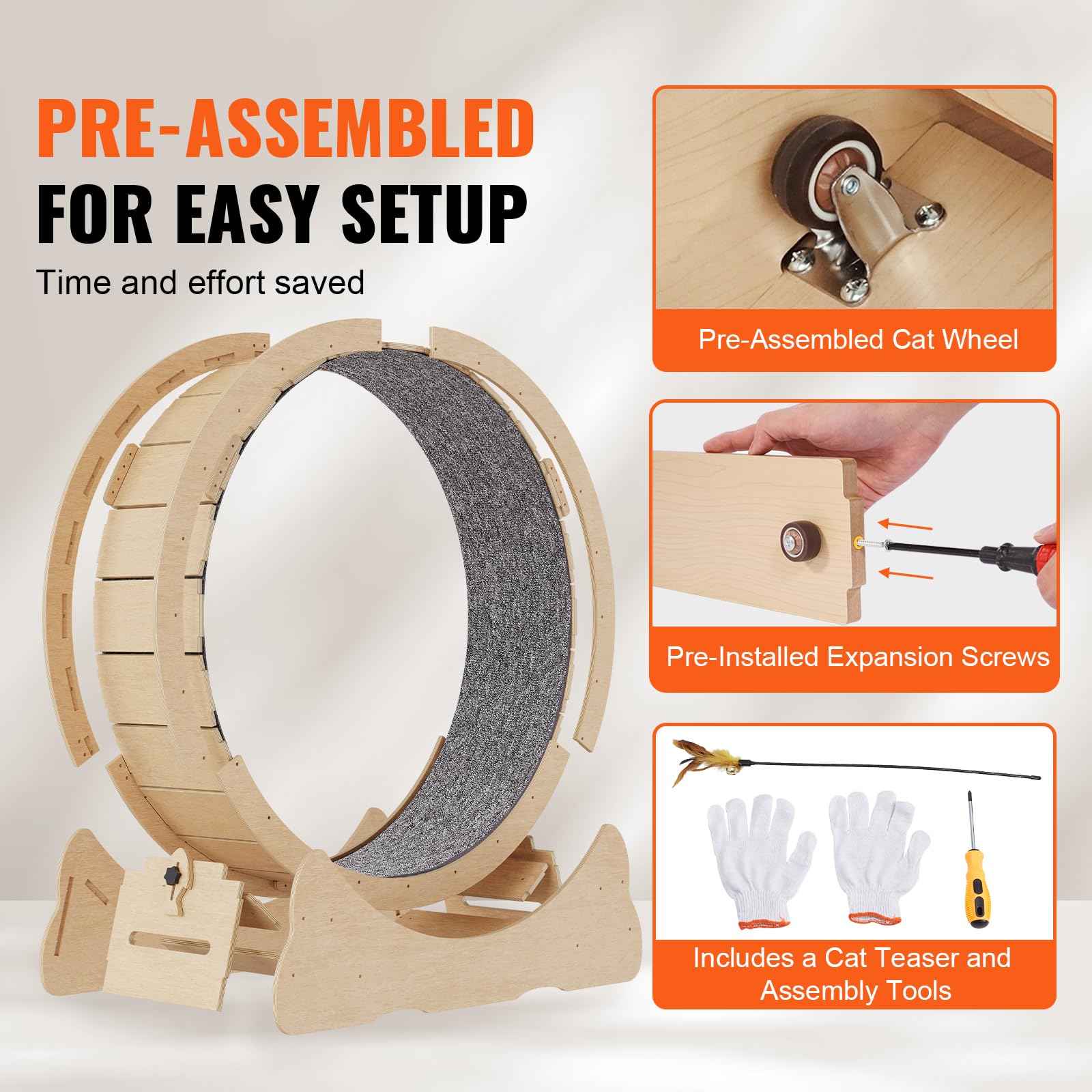VEVOR Cat Exercise Wheel, Large Cat Treadmill Wheel for Indoor Cats, 35.8 inch Cat Running Wheel with Detachable Carpet and Cat